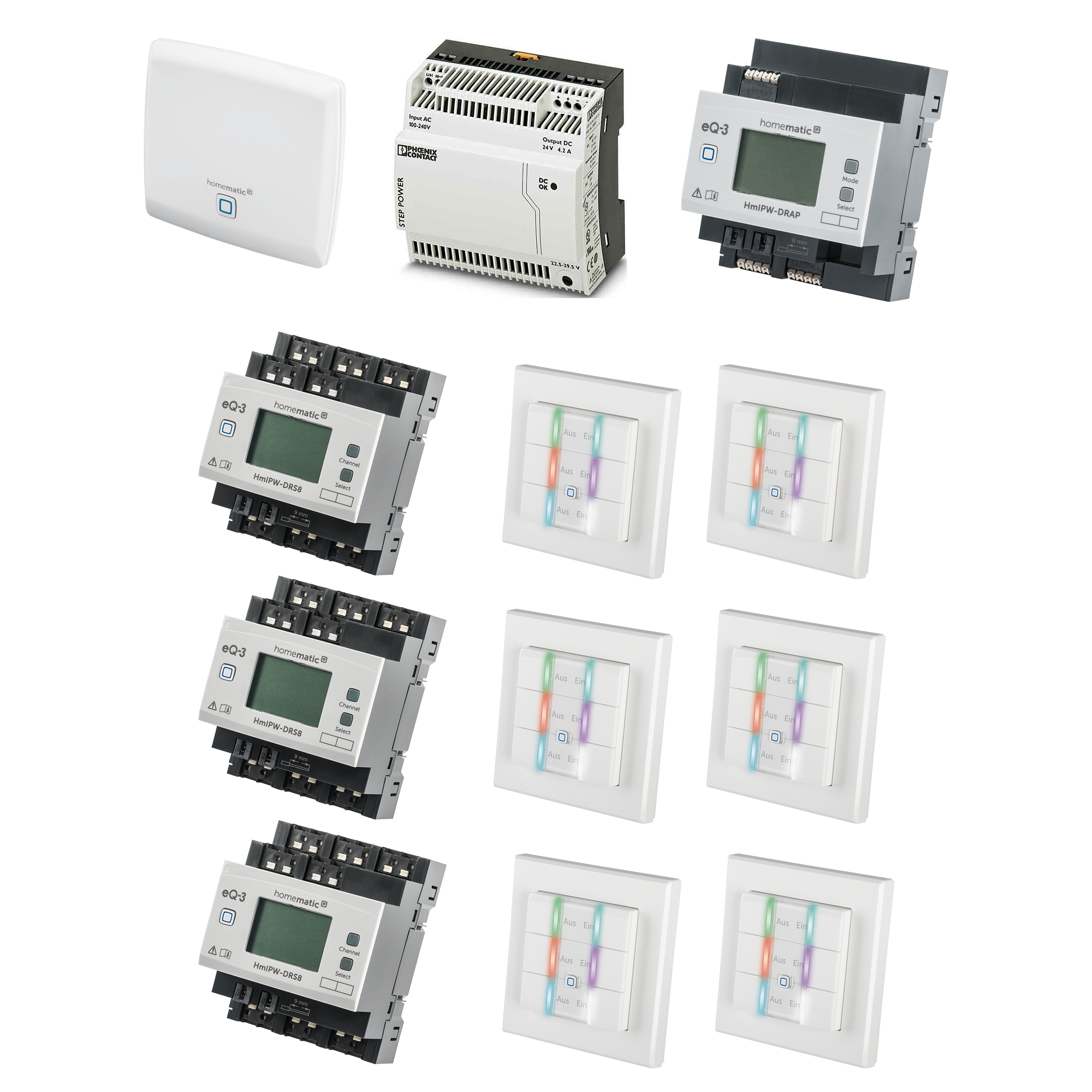 Homematic IP Wired Starter Set Licht - 1x HmIP-CCU3, 1x HmIPW-DRAP, 1x Netzteil, 6x HmIPW-WRC6, 3x HmIPW-DRS8 Homematic IP Wired Starter Set Licht - 1x HmIP-CCU3, 1x HmIPW-DRAP, 1x Netzteil, 6x HmIPW-WRC6, 3x HmIPW-DRS8